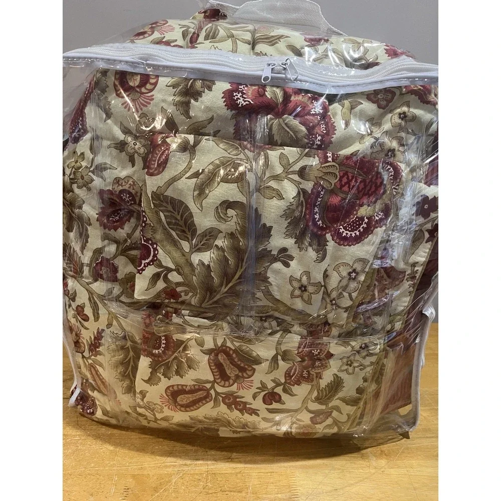 Waverly Imperial Dress Brick Queen Comforter‎ Shams Red Jacobean Floral Gold